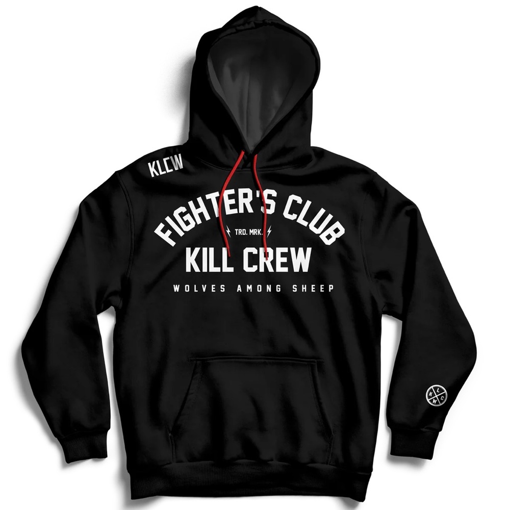 Kill Crew Black Hoodie with White Text and Red Drawstrings